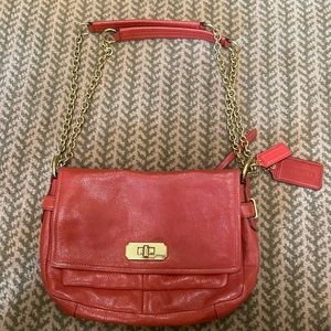 Coral patent leather Coach purse